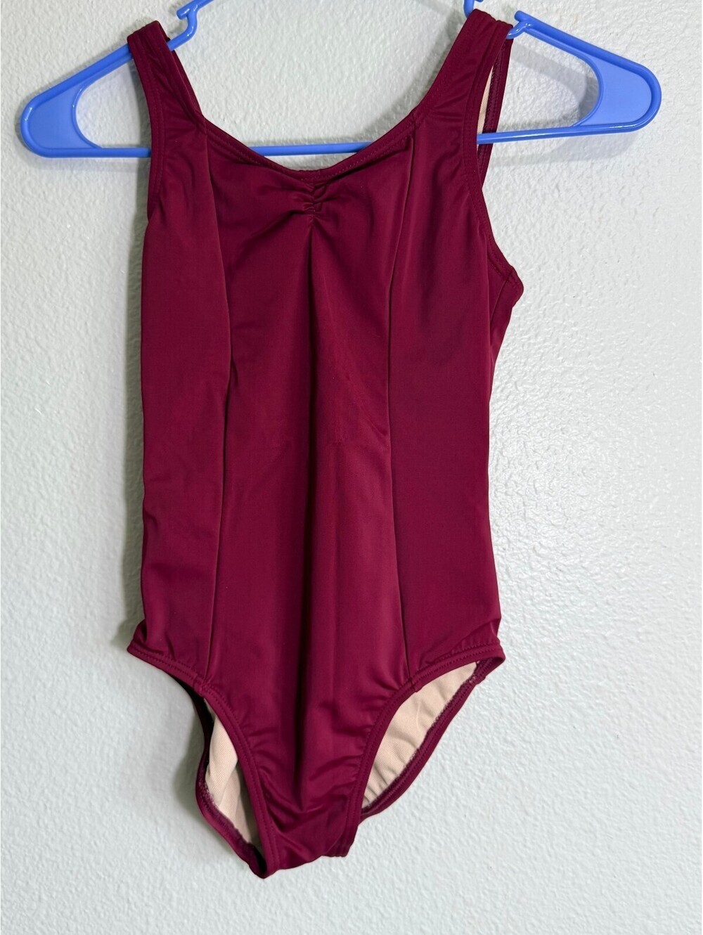 Weissman Girls Tank Leotard Pinch Front V Back Burgundy Size MC Medium Child